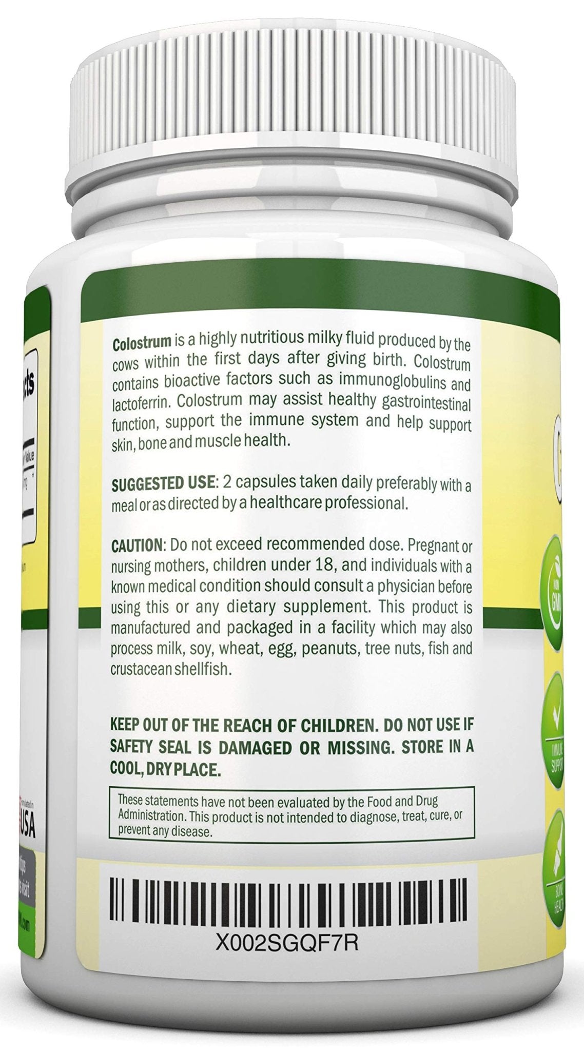 Colostrum - 1000mg - 120 Capsules - 30% IgG - Non-GMO US Dairy - First Milking Bovine Colostrum - Low Heat Processed - Great for GI Tract Health - dailyvitalstore