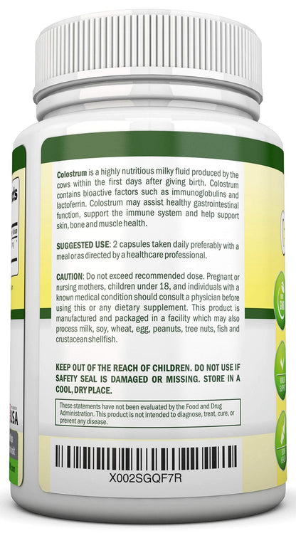 Colostrum - 1000mg - 120 Capsules - 30% IgG - Non-GMO US Dairy - First Milking Bovine Colostrum - Low Heat Processed - Great for GI Tract Health - dailyvitalstore