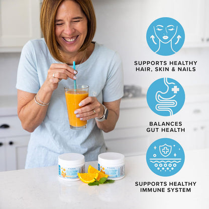 Colostrum Collagen Powder Hydrolyzed Peptide HydroPeach Gut Health Skin & Immune Support | 1g Bovine Colostrum, 2g Collagen Peptides, 20mg Peach Ceramides - dailyvitalstore