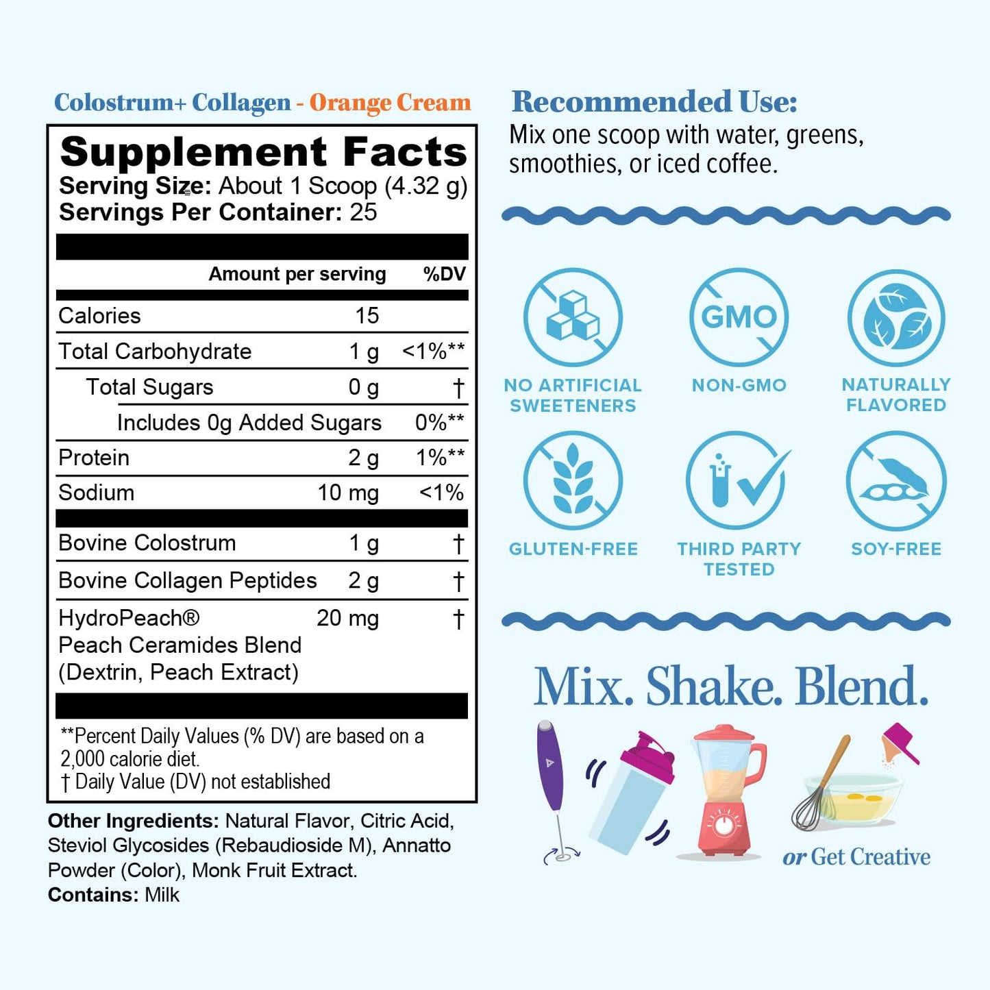 Colostrum Collagen Powder Hydrolyzed Peptide HydroPeach Gut Health Skin & Immune Support | 1g Bovine Colostrum, 2g Collagen Peptides, 20mg Peach Ceramides - dailyvitalstore