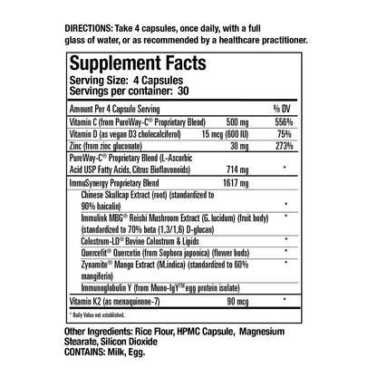 Colostrum-LD ImmuSynergy 10 Capsules - 120 Count-Immune Fortifying Ingredients - Vitamin C, D3, Zinc, Beta Glucan, Quercetin - dailyvitalstore