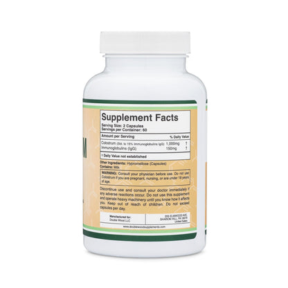 Colostrum Supplement 120 Capsules, 1,000mg per Serving (Bovine Colostrum Powder from First Milking Only, Std. to Contain 15% IgG Immunoglobulins) No Fillers - dailyvitalstore
