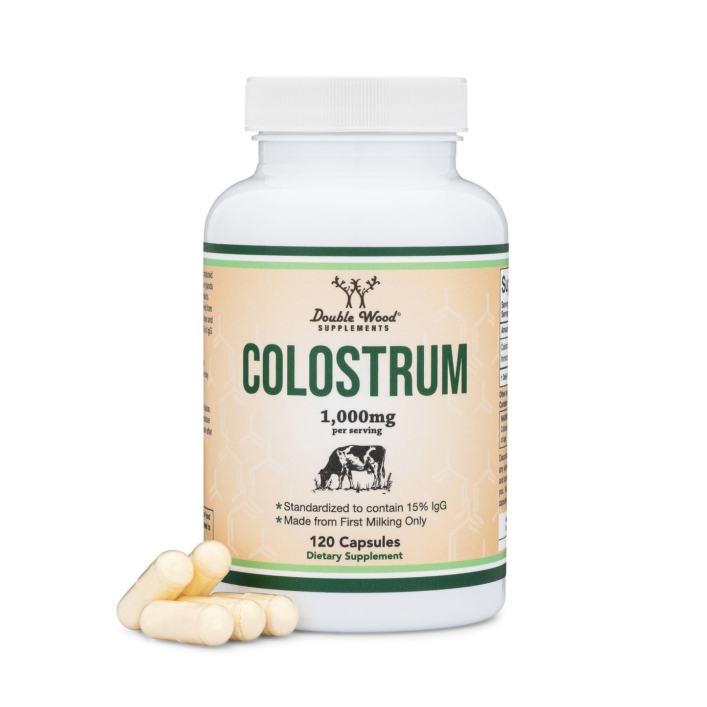 Colostrum Supplement 120 Capsules, 1,000mg per Serving (Bovine Colostrum Powder from First Milking Only, Std. to Contain 15% IgG Immunoglobulins) No Fillers - dailyvitalstore