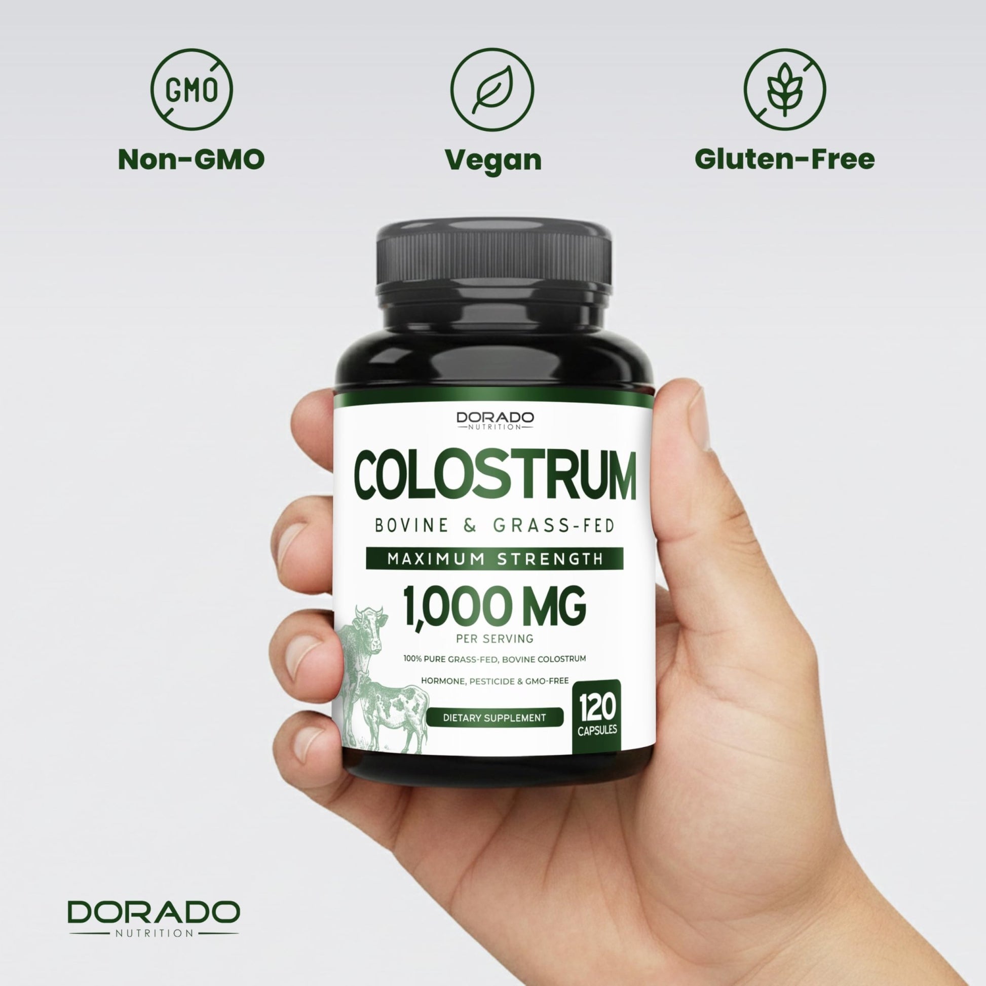 Colostrum Supplement (120 Count) 1000mg Per Serving (Bovine Colostrum Capsules from First Milking Only, Std. to Contain 20% IgG Immunoglobulins) - Grass Fed, No Fillers, - dailyvitalstore