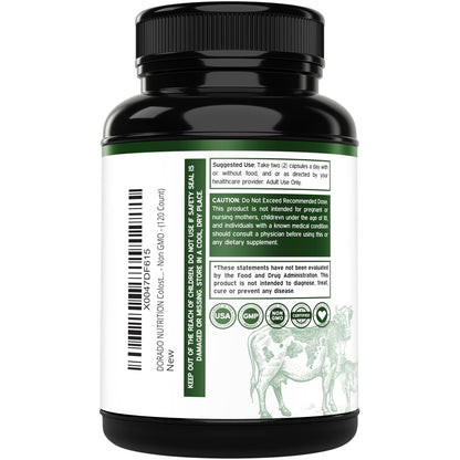 Colostrum Supplement (120 Count) 1000mg Per Serving (Bovine Colostrum Capsules from First Milking Only, Std. to Contain 20% IgG Immunoglobulins) - Grass Fed, No Fillers, - dailyvitalstore