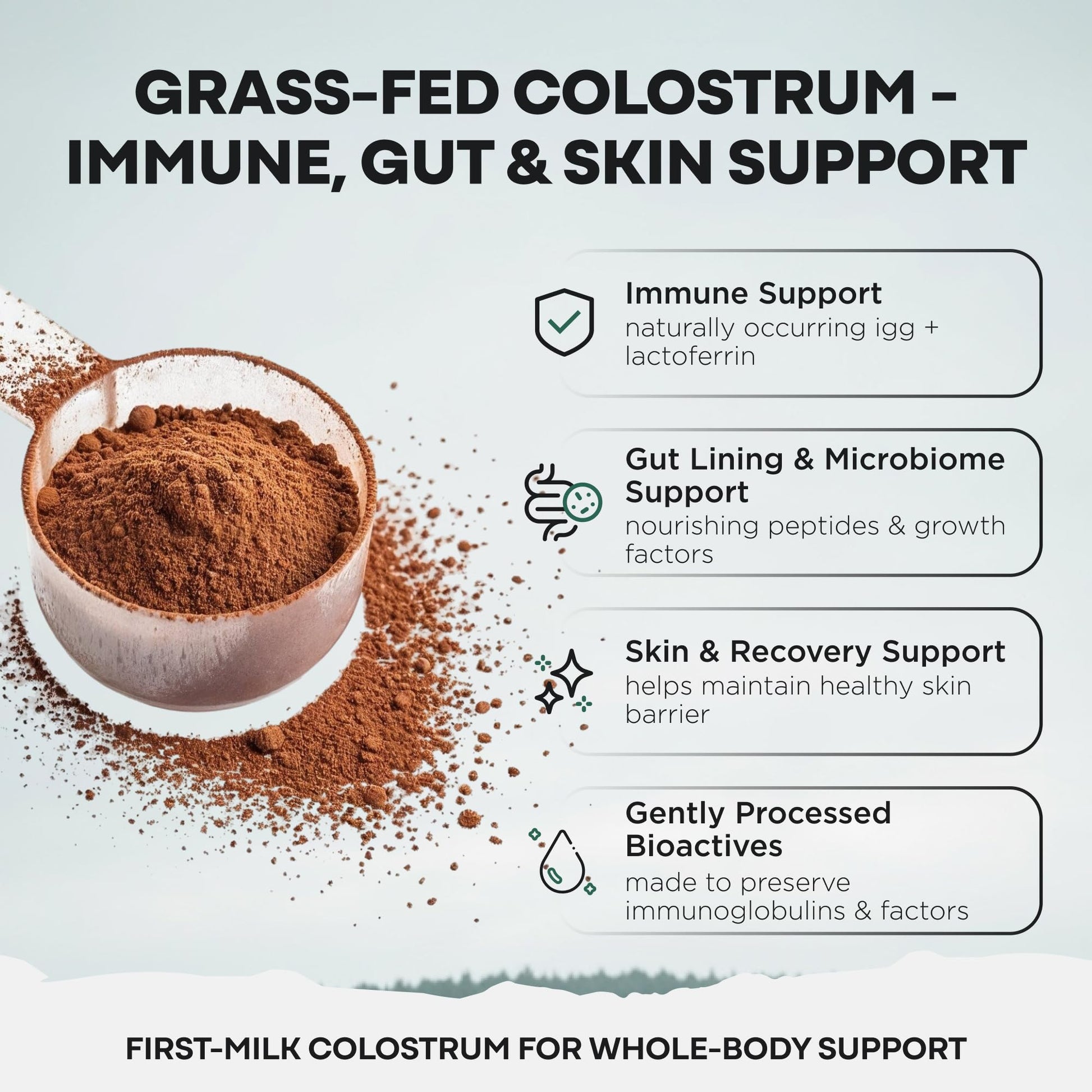 Colostrum Supplement - Grass Fed Pure Bovine Colostrum Powder - 2000mg & 400mg IgG (calostro bovino) - Gut, Immunity, Skin, Hair Support - Sugar Free, Natural Cacao Flavour, 30 Servings - dailyvitalstore