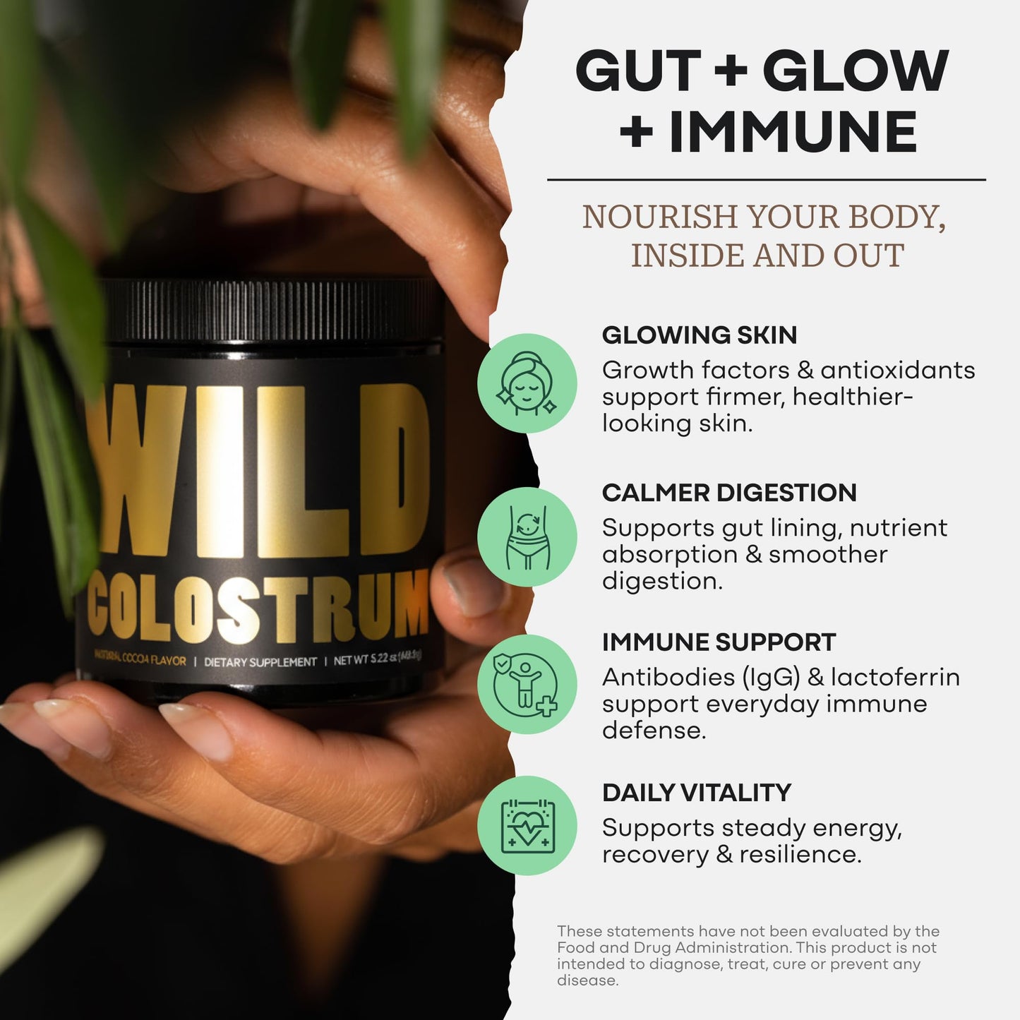 Colostrum Supplement - Grass Fed Pure Bovine Colostrum Powder - 2000mg & 400mg IgG (calostro bovino) - Gut, Immunity, Skin, Hair Support - Sugar Free, Natural Cacao Flavour, 30 Servings - dailyvitalstore