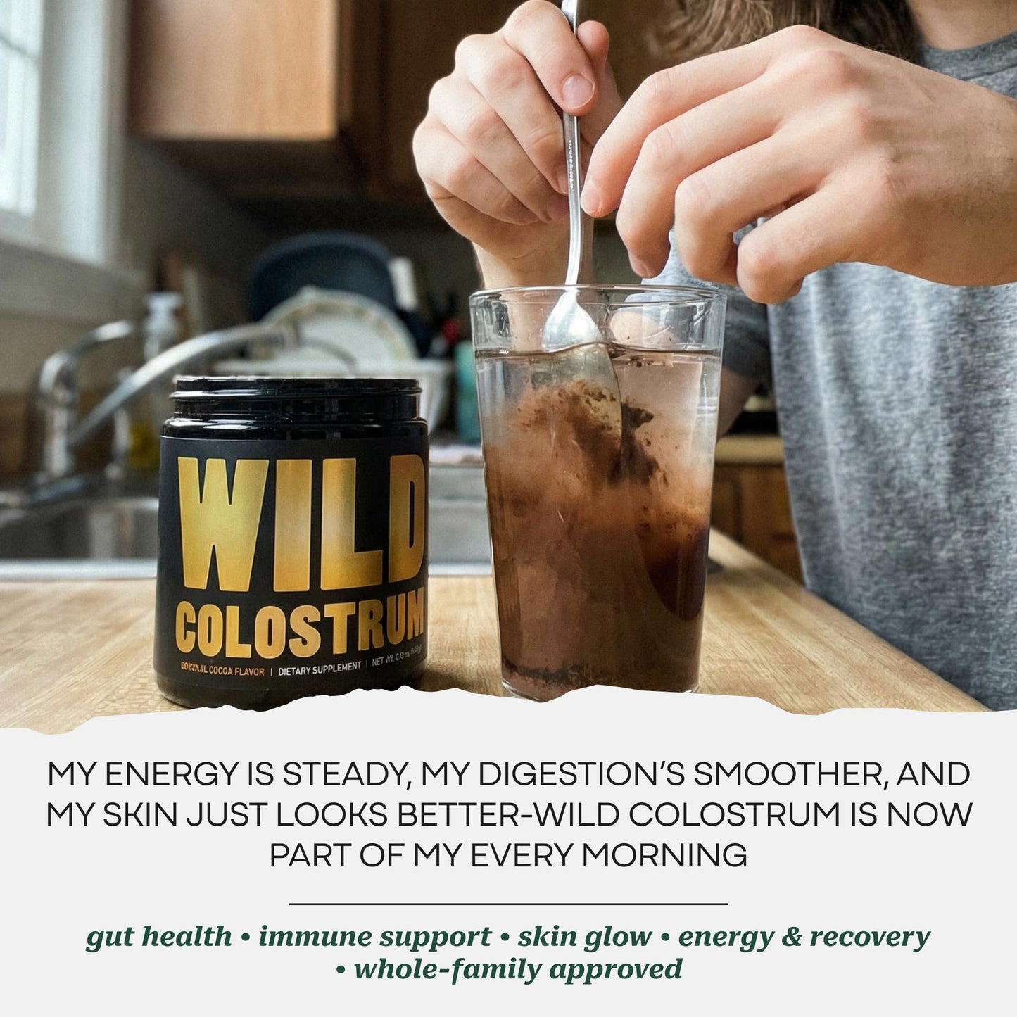 Colostrum Supplement - Grass Fed Pure Bovine Colostrum Powder - 2000mg & 400mg IgG (calostro bovino) - Gut, Immunity, Skin, Hair Support - Sugar Free, Natural Cacao Flavour, 30 Servings - dailyvitalstore