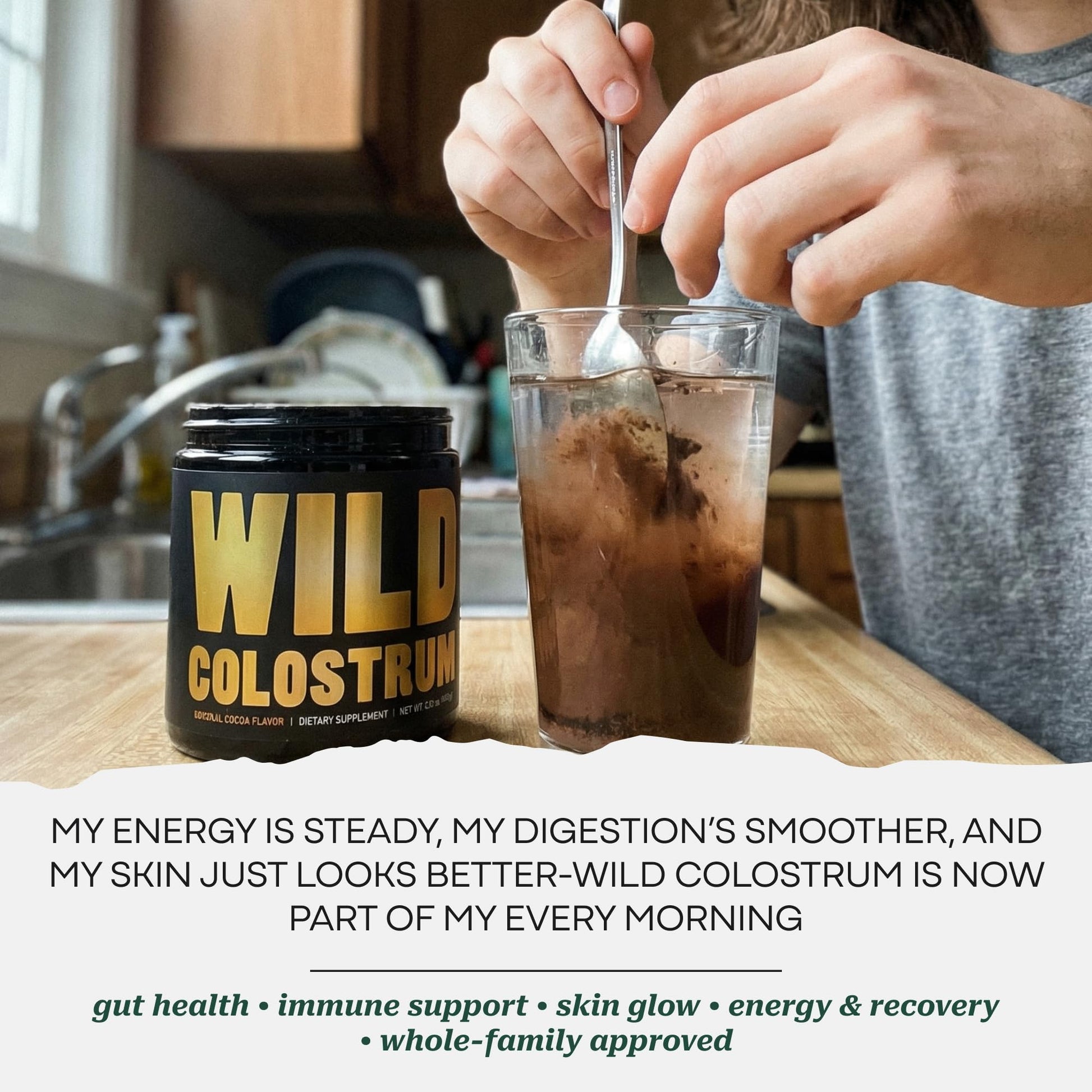 Colostrum Supplement - Grass Fed Pure Bovine Colostrum Powder - 2000mg & 400mg IgG (calostro bovino) - Gut, Immunity, Skin, Hair Support - Sugar Free, Natural Cacao Flavour, 30 Servings - dailyvitalstore