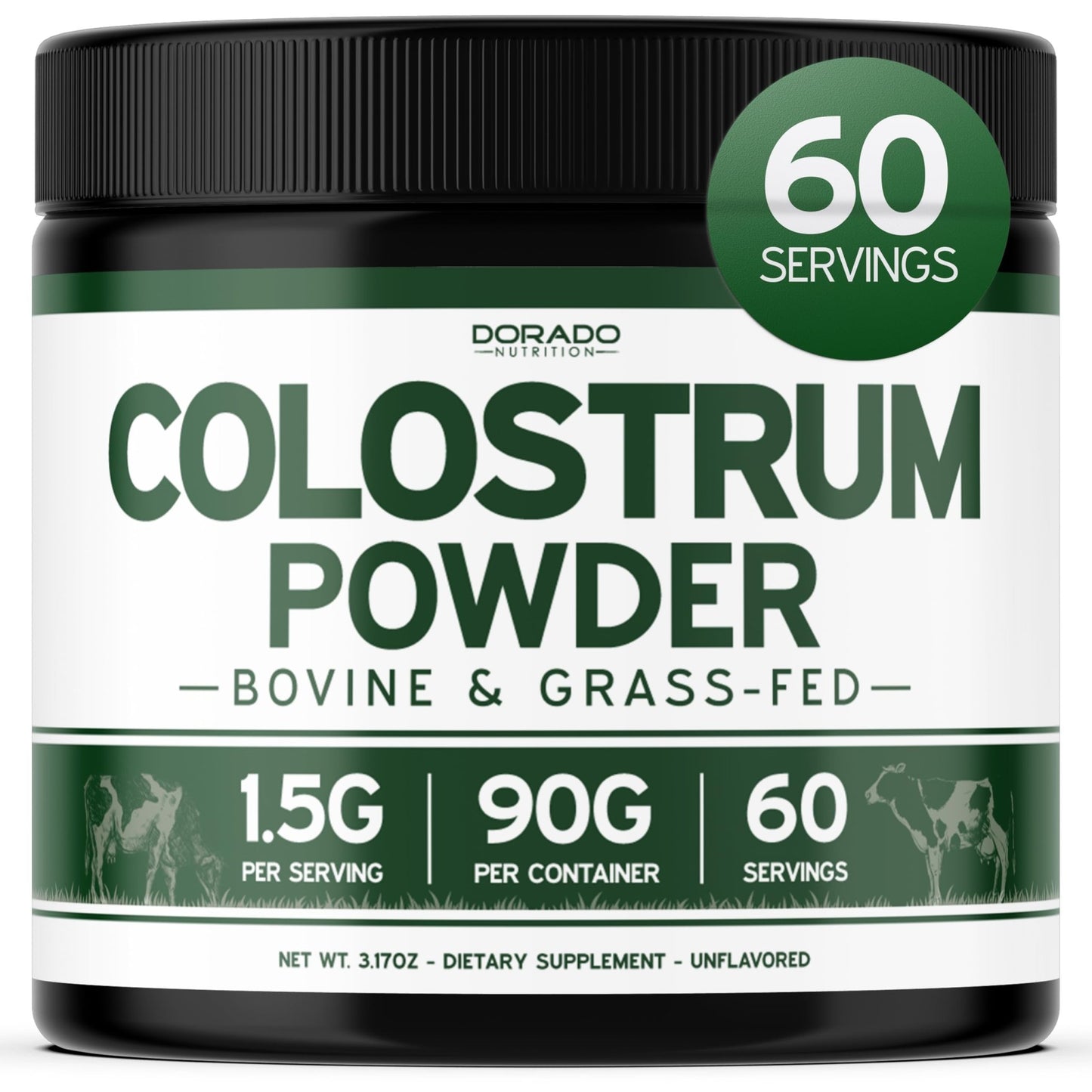 Colostrum Supplement Powder 90g (60 Servings of 1.5g Pure Bovine Colostrum Std. to Contain 20% IgG Immunoglobulins) Grass Fed Powder - No Fillers, Third Party Tested, Unflavored & Non-GMO - dailyvitalstore