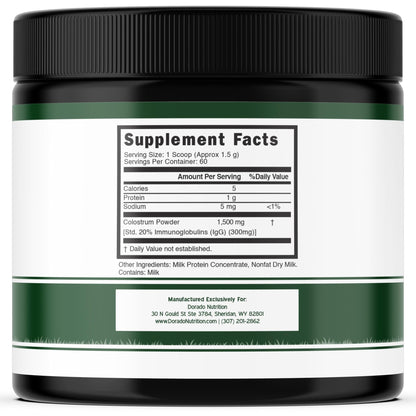 Colostrum Supplement Powder 90g (60 Servings of 1.5g Pure Bovine Colostrum Std. to Contain 20% IgG Immunoglobulins) Grass Fed Powder - No Fillers, Third Party Tested, Unflavored & Non-GMO - dailyvitalstore