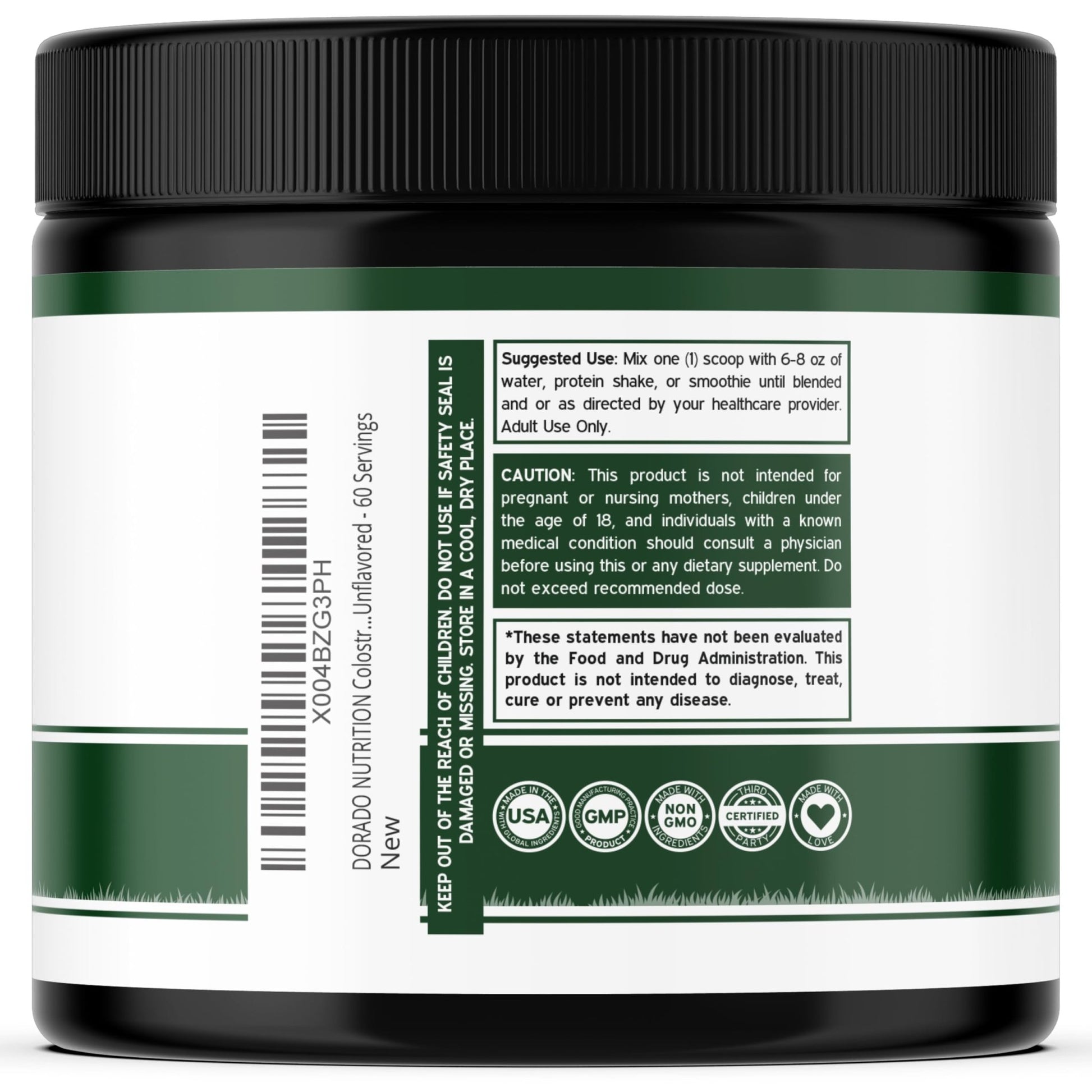Colostrum Supplement Powder 90g (60 Servings of 1.5g Pure Bovine Colostrum Std. to Contain 20% IgG Immunoglobulins) Grass Fed Powder - No Fillers, Third Party Tested, Unflavored & Non-GMO - dailyvitalstore