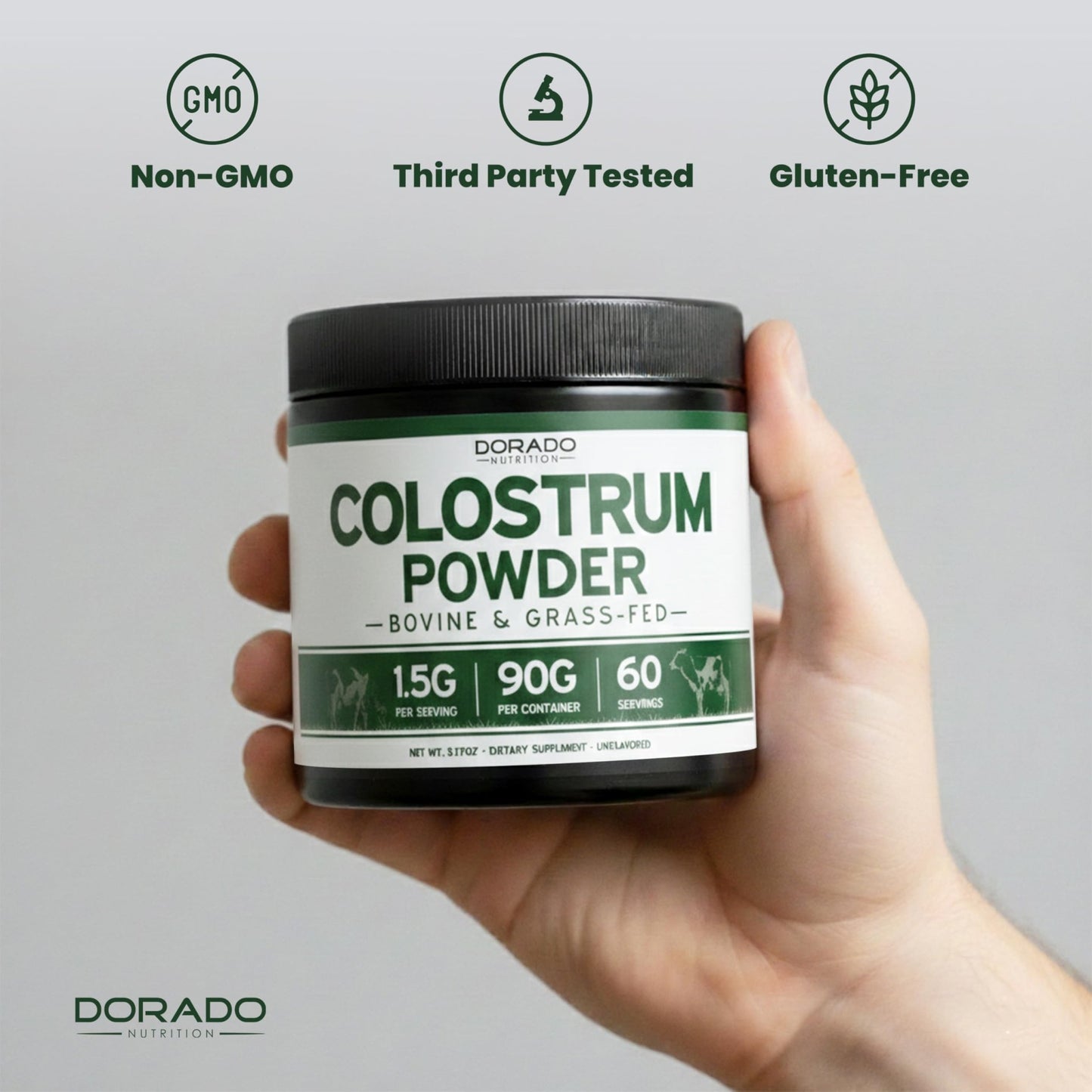 Colostrum Supplement Powder 90g (60 Servings of 1.5g Pure Bovine Colostrum Std. to Contain 20% IgG Immunoglobulins) Grass Fed Powder - No Fillers, Third Party Tested, Unflavored & Non-GMO - dailyvitalstore