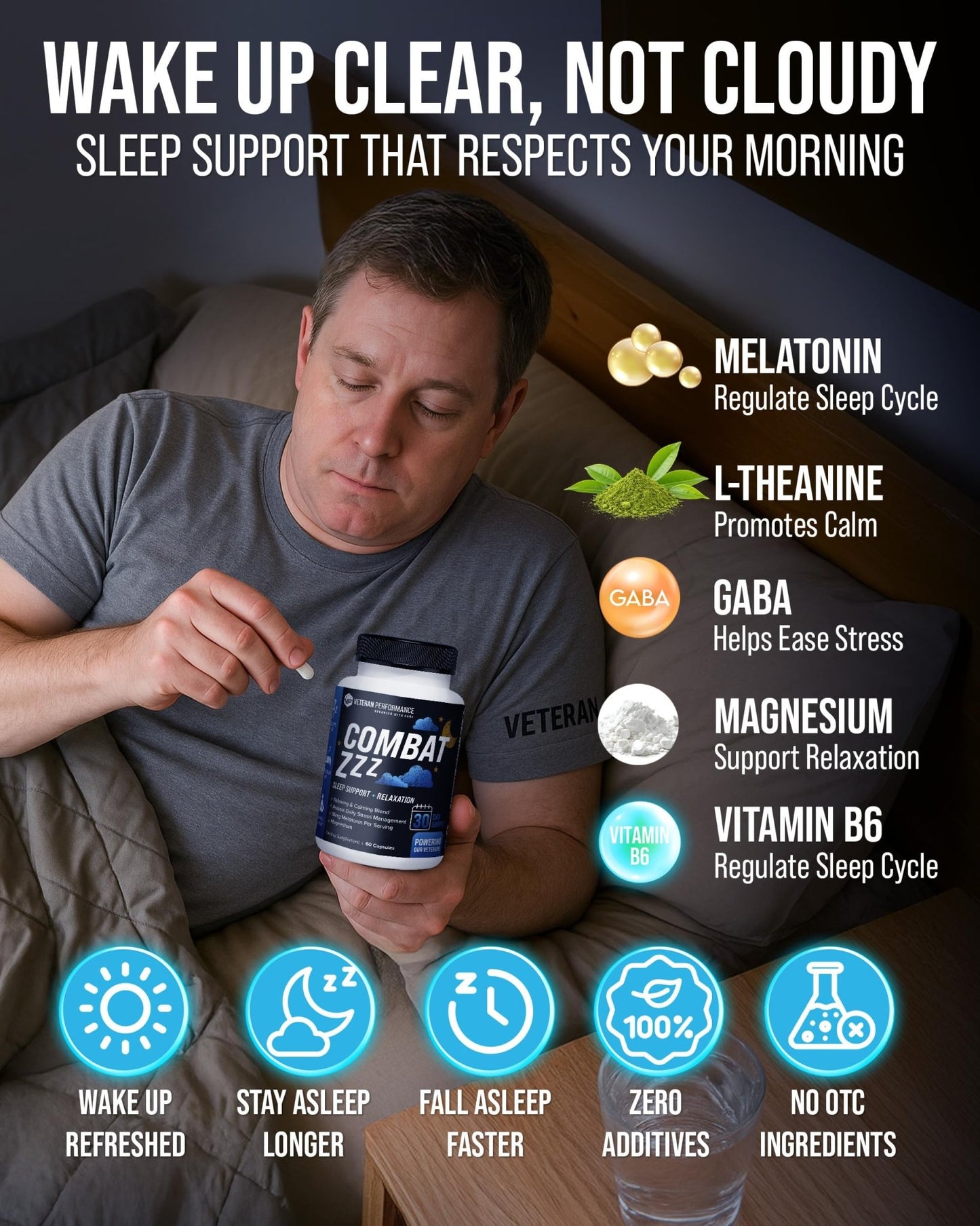 Combat ZZZ 4-in-1 Sleep Aid with Melatonin, Magnesium & L-Theanine – Non-Groggy Formula for Deep Sleep & Restful Recovery – Veteran-Founded, Made in USA (60 Capsules) | Sleep Aid for Adults - dailyvitalstore