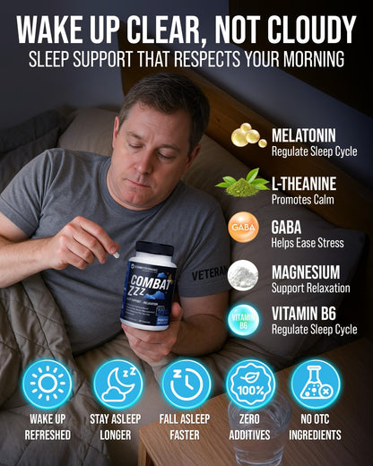 Combat ZZZ 4-in-1 Sleep Aid with Melatonin, Magnesium & L-Theanine – Non-Groggy Formula for Deep Sleep & Restful Recovery – Veteran-Founded, Made in USA (60 Capsules) | Sleep Aid for Adults - dailyvitalstore