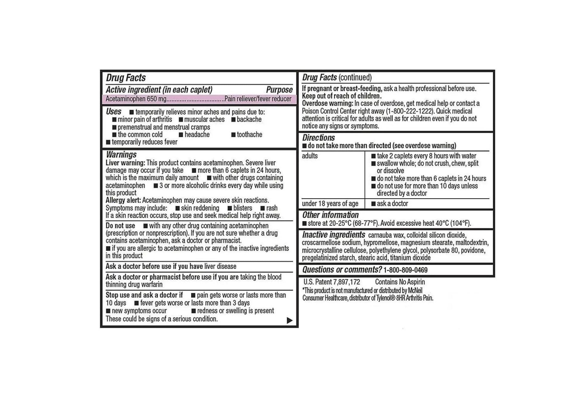 Compare to Tylenol Arthritis Pain Active Ingredient. - Member's Mark - Arthritis Pain Reliever, Extended Release, Acetaminophen 650 mg, 400 CapletsQ - dailyvitalstore