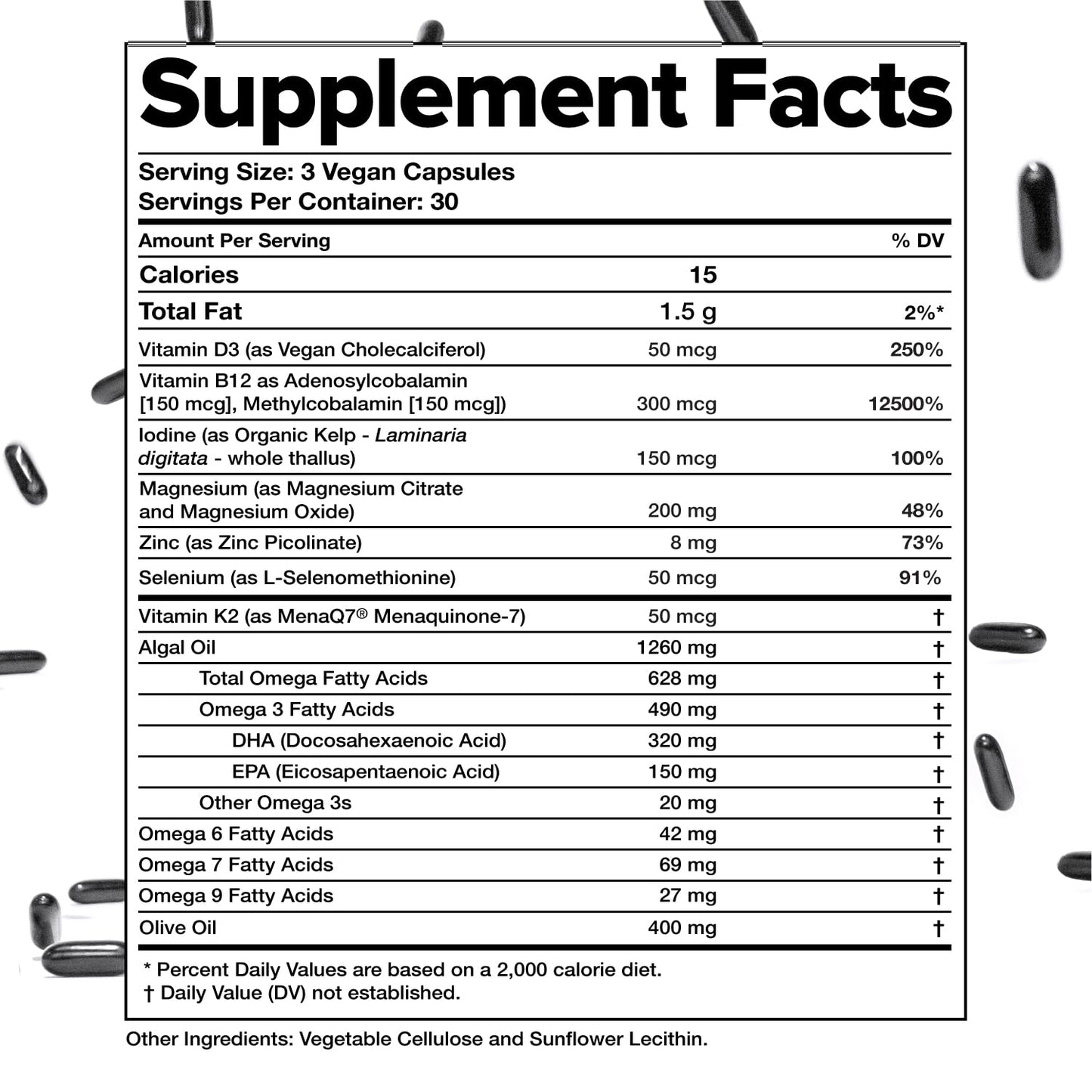 Complement Essential Vegan Multivitamin for Men & Women (30 Servings, 90 Capsules) with Omega-3 DHA & EPA, B12, Vitamin D3 & K2, Zinc, Selenium, Magnesium, Iodine - Supports Immunity & Overall Health - dailyvitalstore
