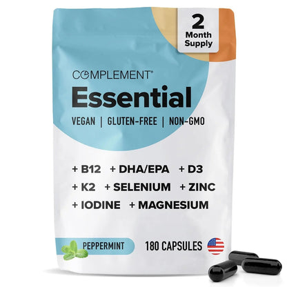 Complement Essential Vegan Multivitamin for Men & Women (60 Servings, 180 Capsules) with Omega-3 DHA & EPA, B12, Vitamin D3 & K2 - dailyvitalstore