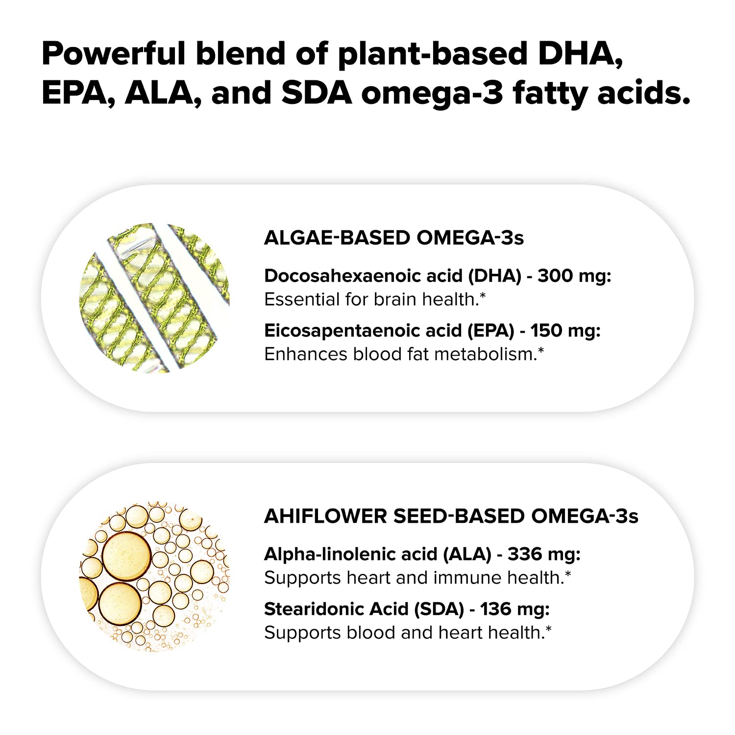 Complement Vegan Omega 3 Supplement- 960mg Omega-3 Fatty Acids, DHA, EPA, SDA, ALA Supplement - Immune Support- 60 Servings, 120 Liquid Capsules - dailyvitalstore
