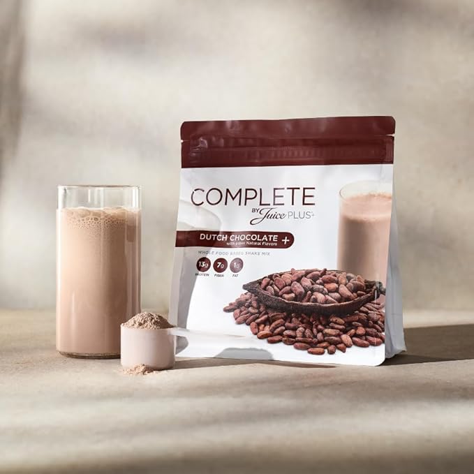 Complete by JuicePlus+ Dutch Chocolate Shakes - Plant-Based Nutrition - Whole Food Based Shake Powder with Protein, Fiber & Prebiotics - 30 Servings (2 Pouches, 15 Servings Each) - dailyvitalstore