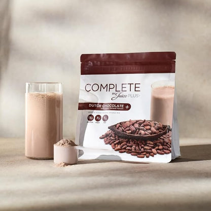 Complete by JuicePlus+ Dutch Chocolate Shakes - Plant-Based Nutrition - Whole Food Based Shake Powder with Protein, Fiber & Prebiotics - 30 Servings (2 Pouches, 15 Servings Each) - dailyvitalstore