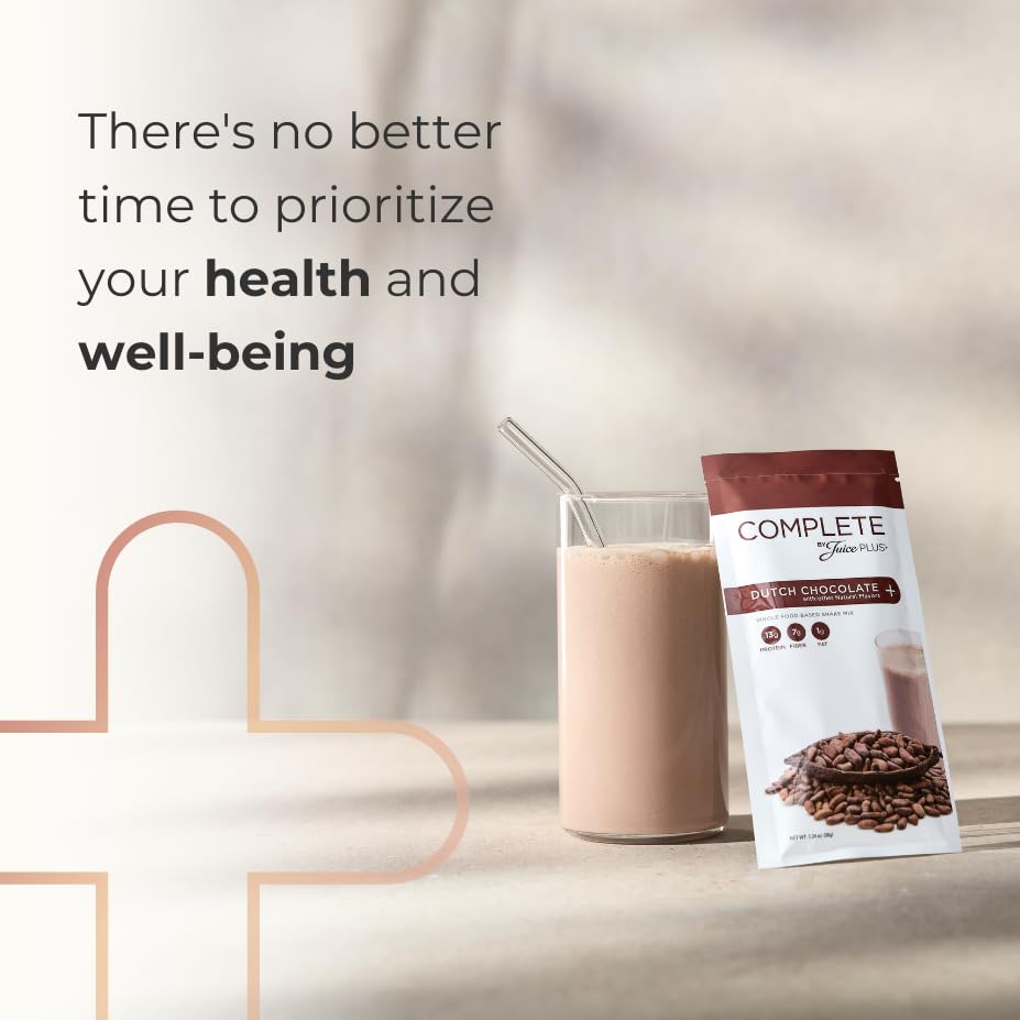 Complete by JuicePlus+ Dutch Chocolate Shakes - Plant-Based Nutrition - Whole Food Based Shake Powder with Protein, Fiber & Prebiotics - 30 Servings (2 Pouches, 15 Servings Each) - dailyvitalstore