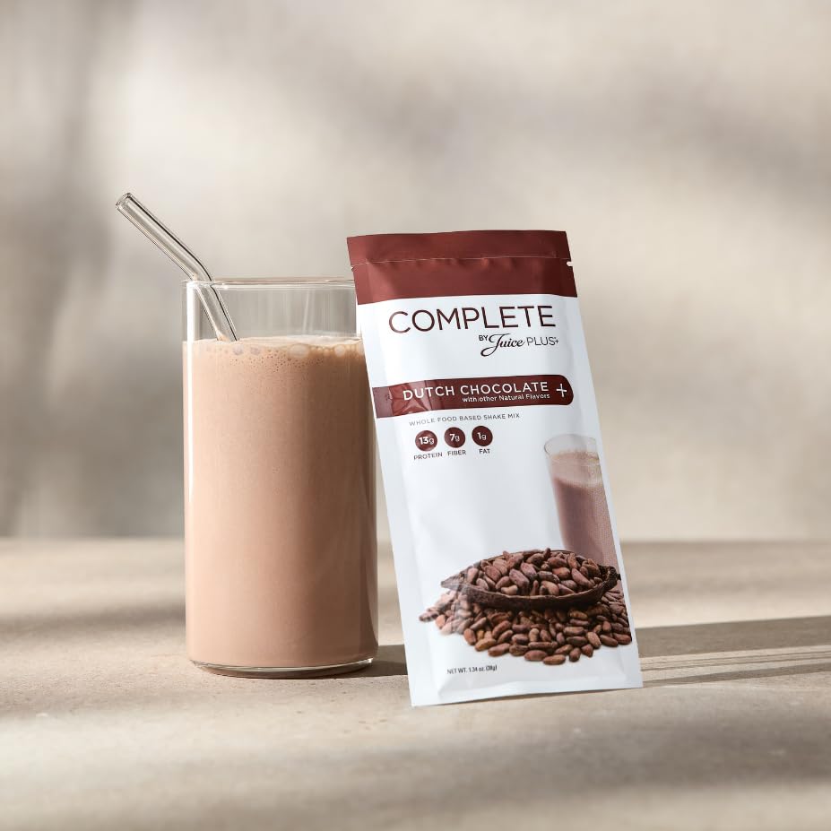 Complete by JuicePlus+ Dutch Chocolate Shakes - Plant-Based Nutrition - Whole Food Based Shake Powder with Protein, Fiber & Prebiotics - 30 Servings (2 Pouches, 15 Servings Each) - dailyvitalstore