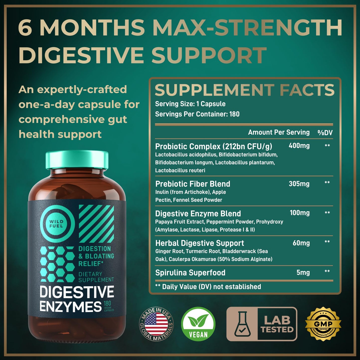 Complete Digestive Enzymes for Women & Men - 800mg Vegan Digestive Enzymes and Probiotics Prebiotics - Bloating Support, Gut Health & Digestion Supplement - dailyvitalstore