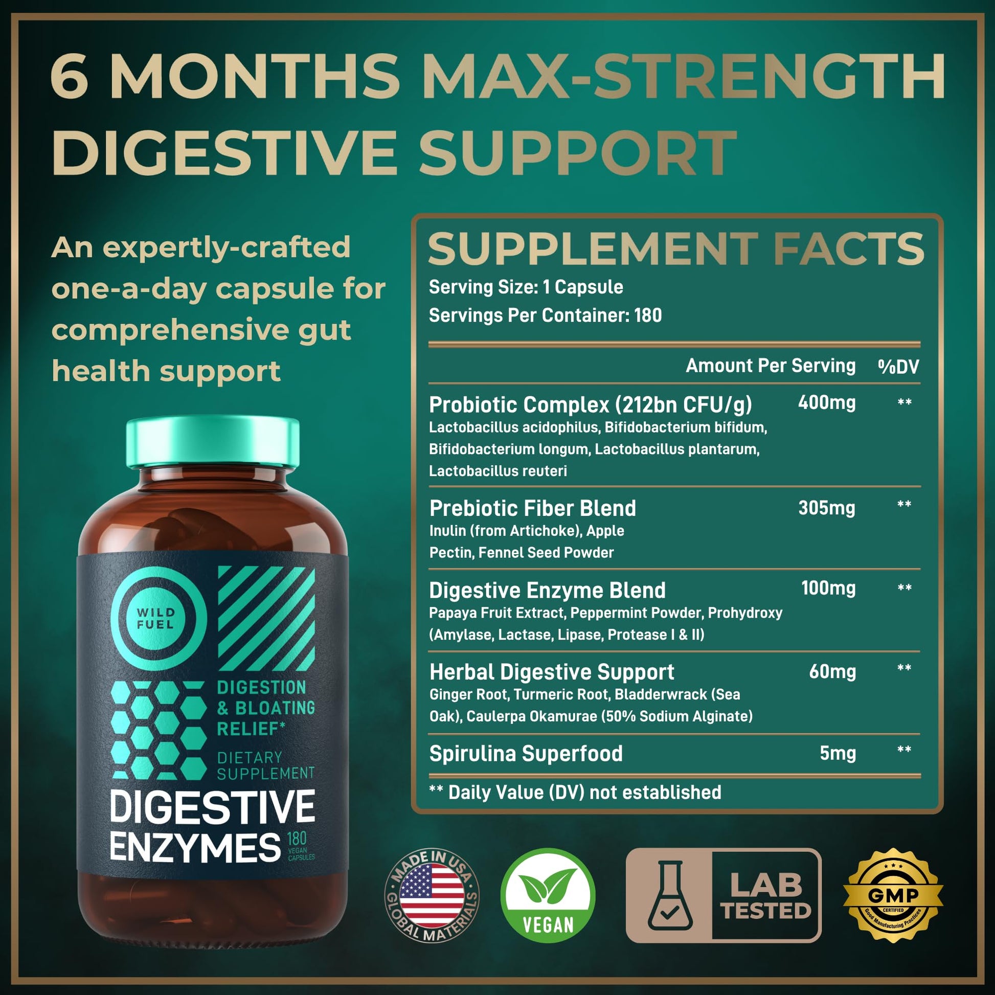 Complete Digestive Enzymes for Women & Men - 800mg Vegan Digestive Enzymes and Probiotics Prebiotics - Bloating Support, Gut Health & Digestion Supplement - dailyvitalstore