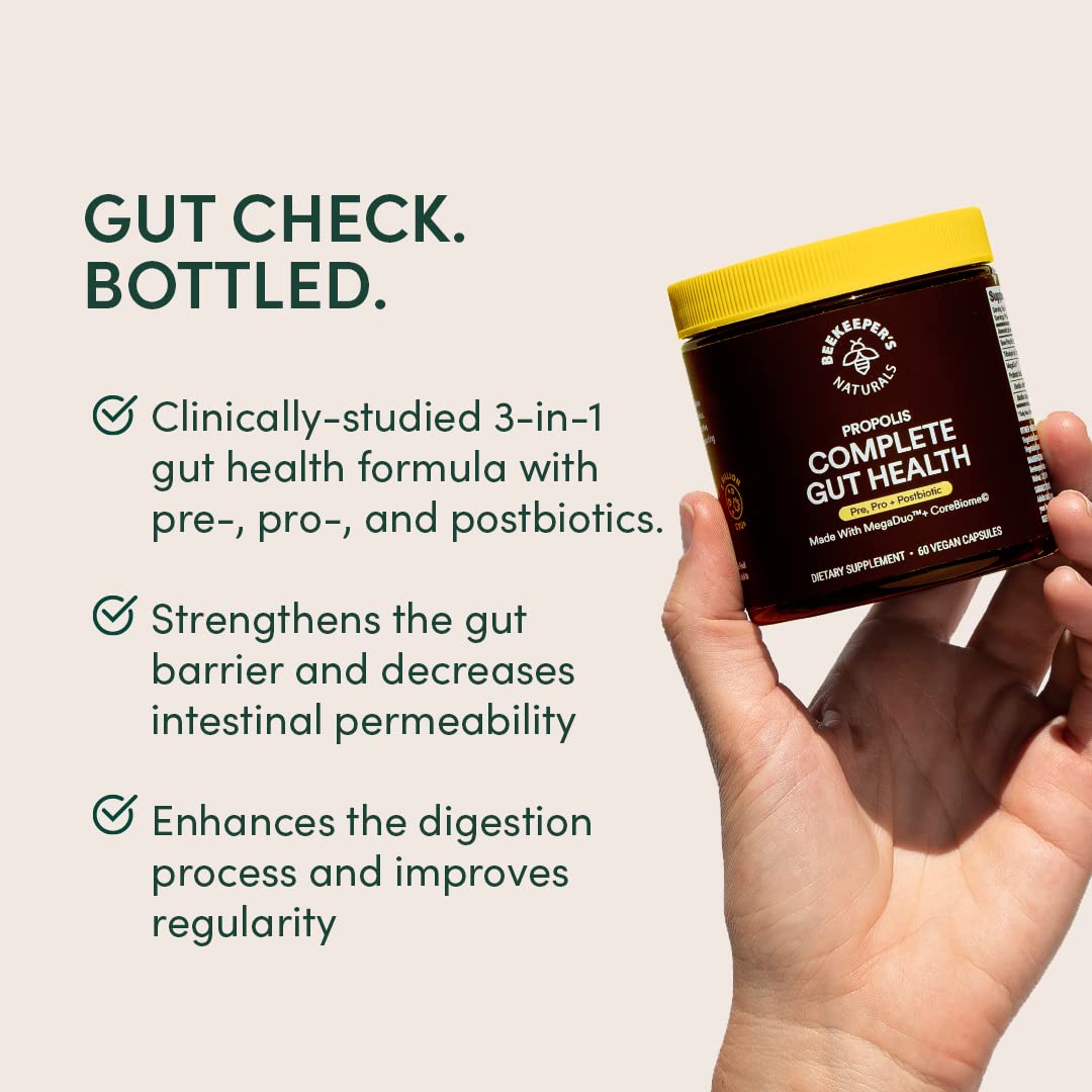 Complete Gut Health by Beekeeper's Naturals, 3-in-1 Prebiotic, Postbiotic, Probiotics for Digestive Health & Bloating Relief for Women & Men - dailyvitalstore
