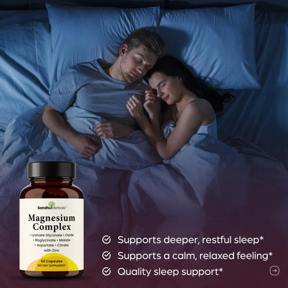 Complete Magnesium Complex 500mg for Women & Men | 60 Capsules | 6 in 1 Mag Supplement with Zinc | Quality Sleep & Muscle Health | Glycinate, Citrate - dailyvitalstore