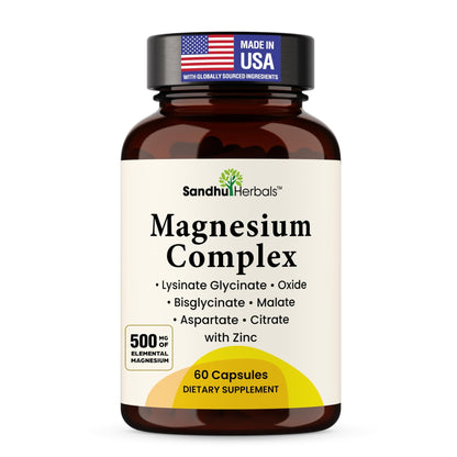 Complete Magnesium Complex 500mg for Women & Men | 60 Capsules | 6 in 1 Mag Supplement with Zinc | Quality Sleep & Muscle Health | Glycinate, Citrate - dailyvitalstore
