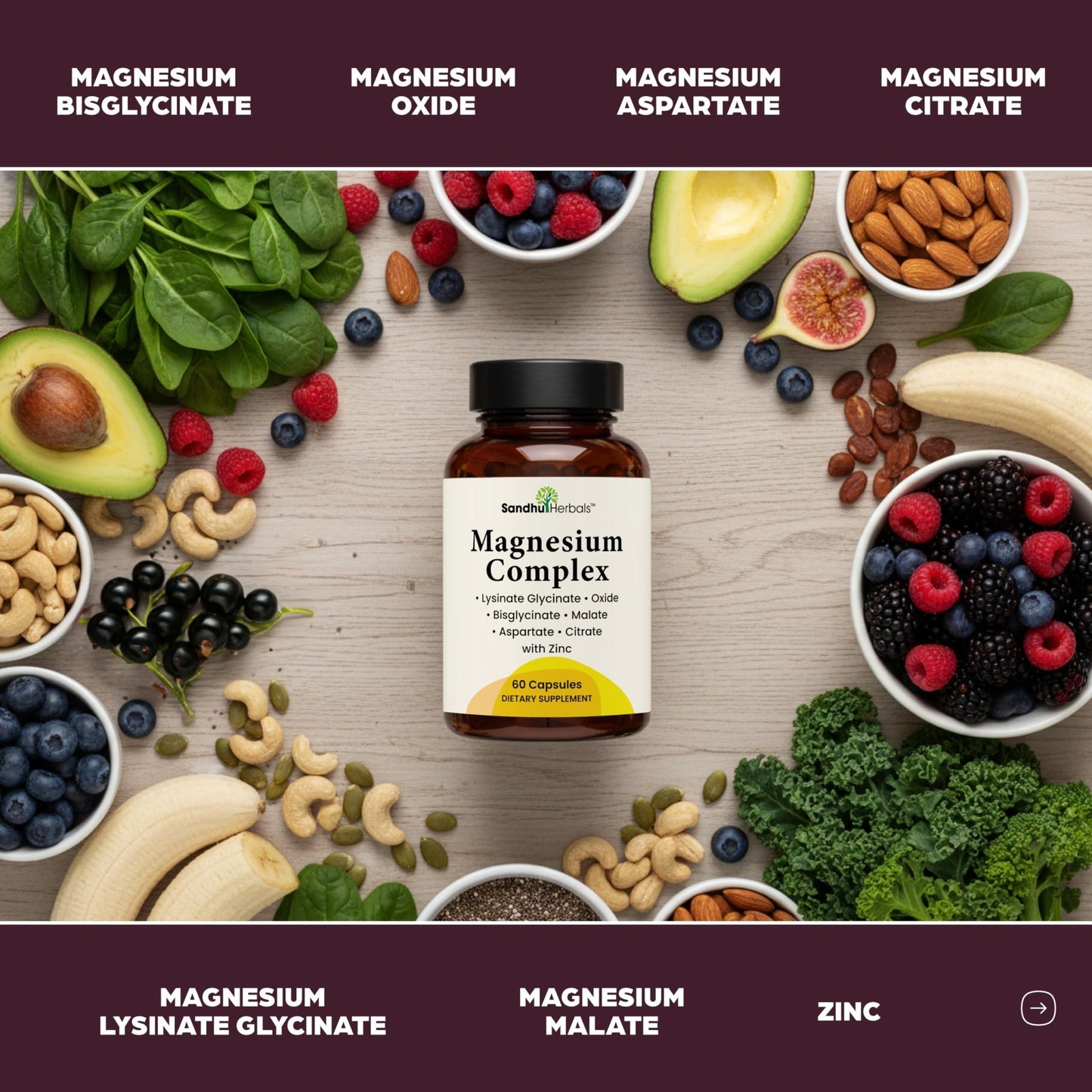 Complete Magnesium Complex 500mg for Women & Men | 60 Capsules | 6 in 1 Mag Supplement with Zinc | Quality Sleep & Muscle Health | Glycinate, Citrate - dailyvitalstore