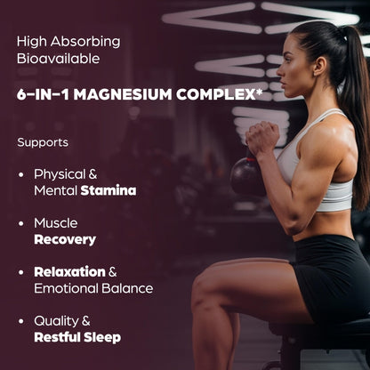 Complete Magnesium Complex 500mg for Women & Men | 60 Capsules | 6 in 1 Mag Supplement with Zinc | Quality Sleep & Muscle Health | Glycinate, Citrate - dailyvitalstore