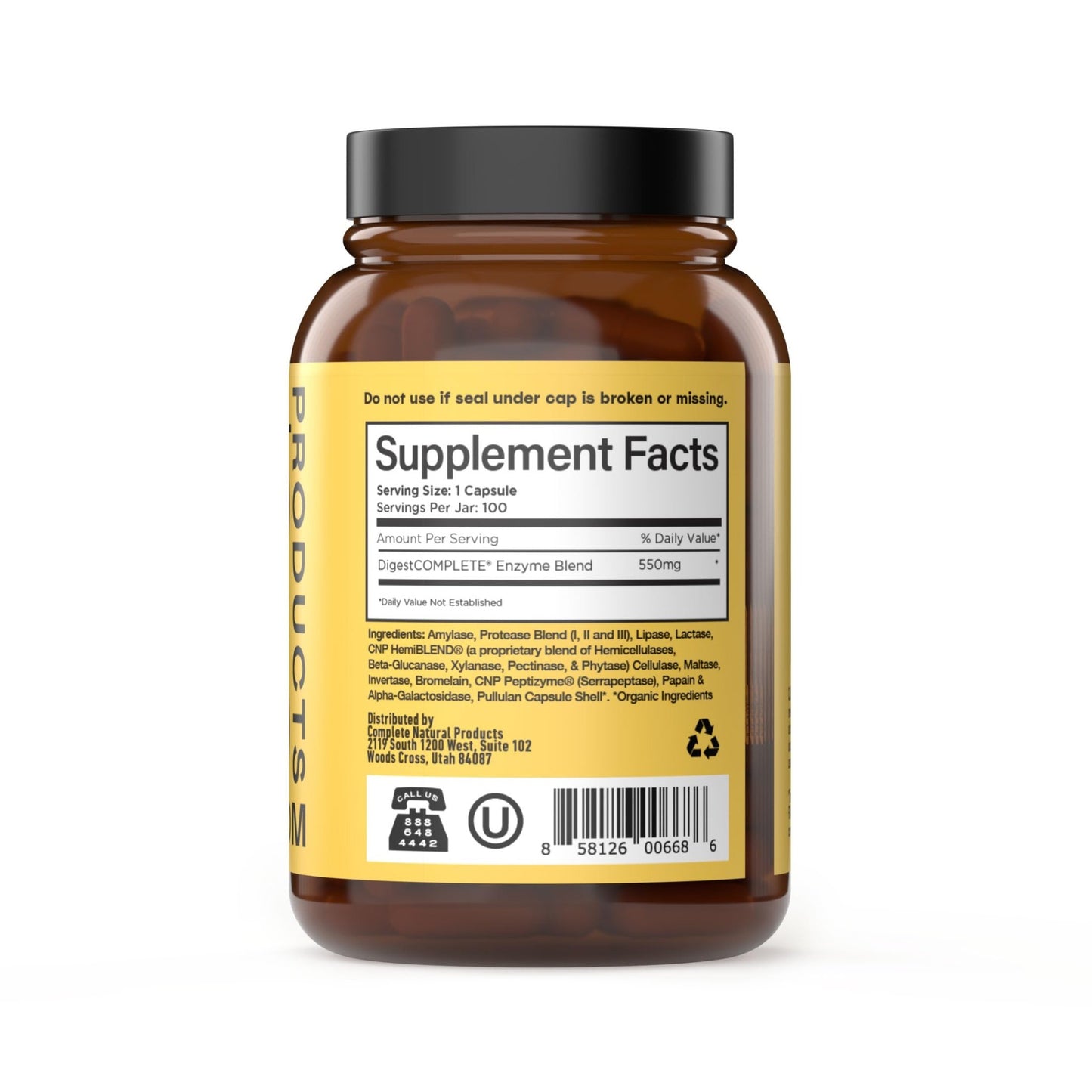 Complete Natural Products Digestive Enzyme Capsules, 550mg, 100ct | Plant-Based Formula - dailyvitalstore