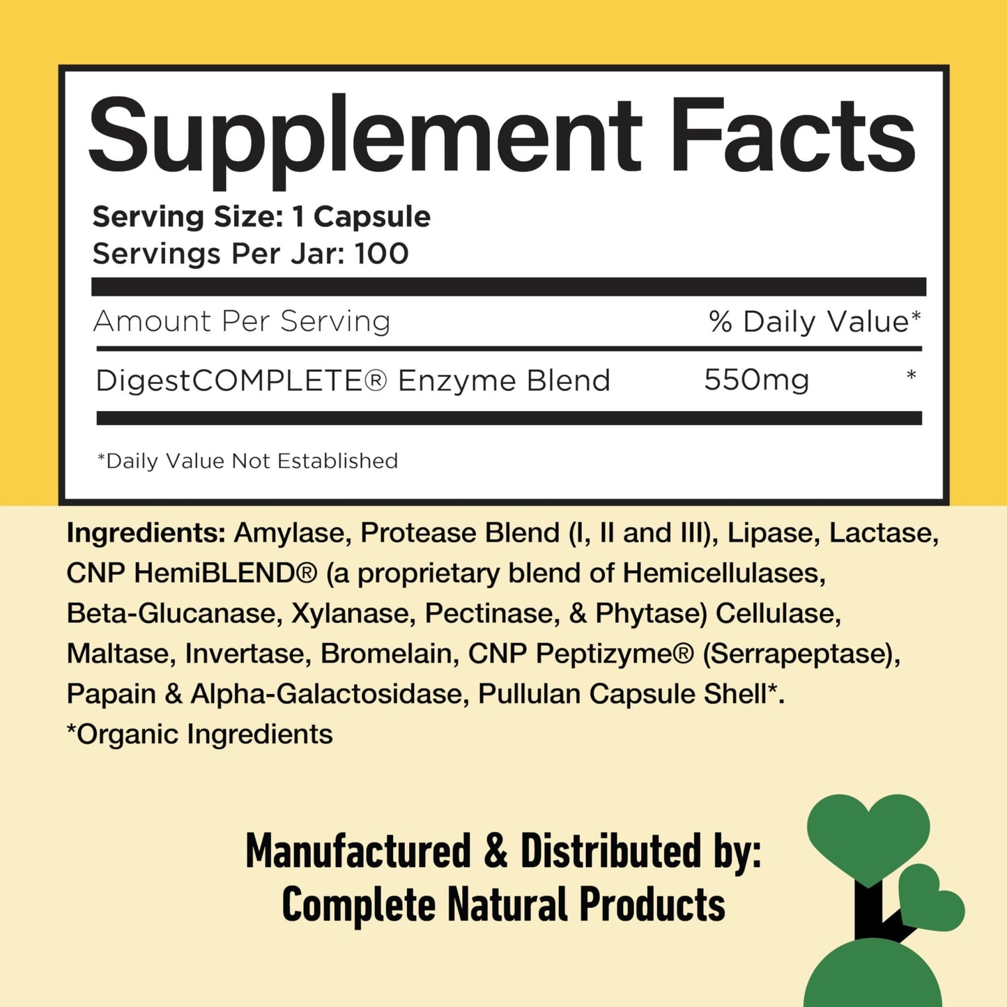 Complete Natural Products Digestive Enzyme Capsules, 550mg, 100ct | Plant-Based Formula - dailyvitalstore