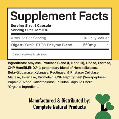 Complete Natural Products Digestive Enzyme Capsules, 550mg, 100ct | Plant-Based Formula - dailyvitalstore