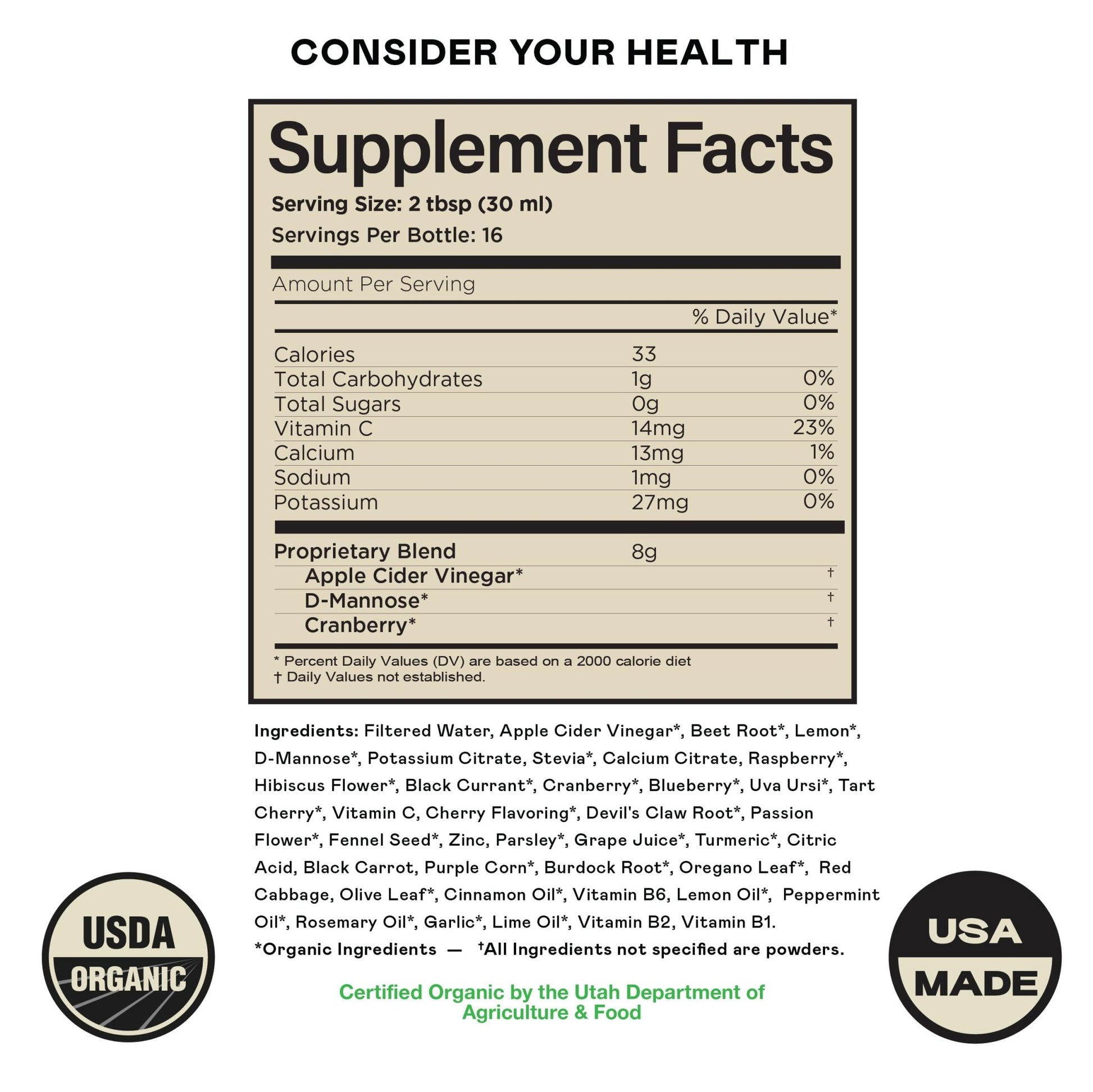 Complete Natural Urinary Tract Complete 8oz - Liquid Supplement for Urinary Tract Health with Organic Cranberry, D-Mannose, Beet Root, Fennel Seed, and Turmeric - dailyvitalstore