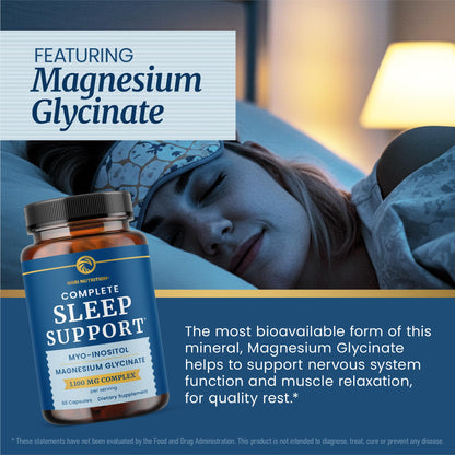 Complete Sleep Support | Myo Inositol + Magnesium Glycinate | Restful Sleep & Relaxation Support | 1100MG Complex | Melatonin-Free, Non-GMO | Inositol Supplement with Magnesium-Glycinate | 60 Ct - dailyvitalstore