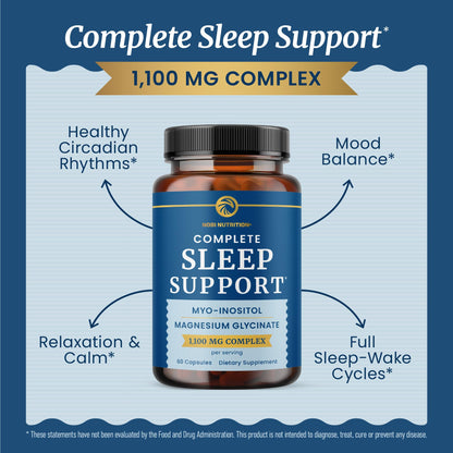 Complete Sleep Support | Myo Inositol + Magnesium Glycinate | Restful Sleep & Relaxation Support | 1100MG Complex | Melatonin-Free, Non-GMO | Inositol Supplement with Magnesium-Glycinate | 60 Ct - dailyvitalstore