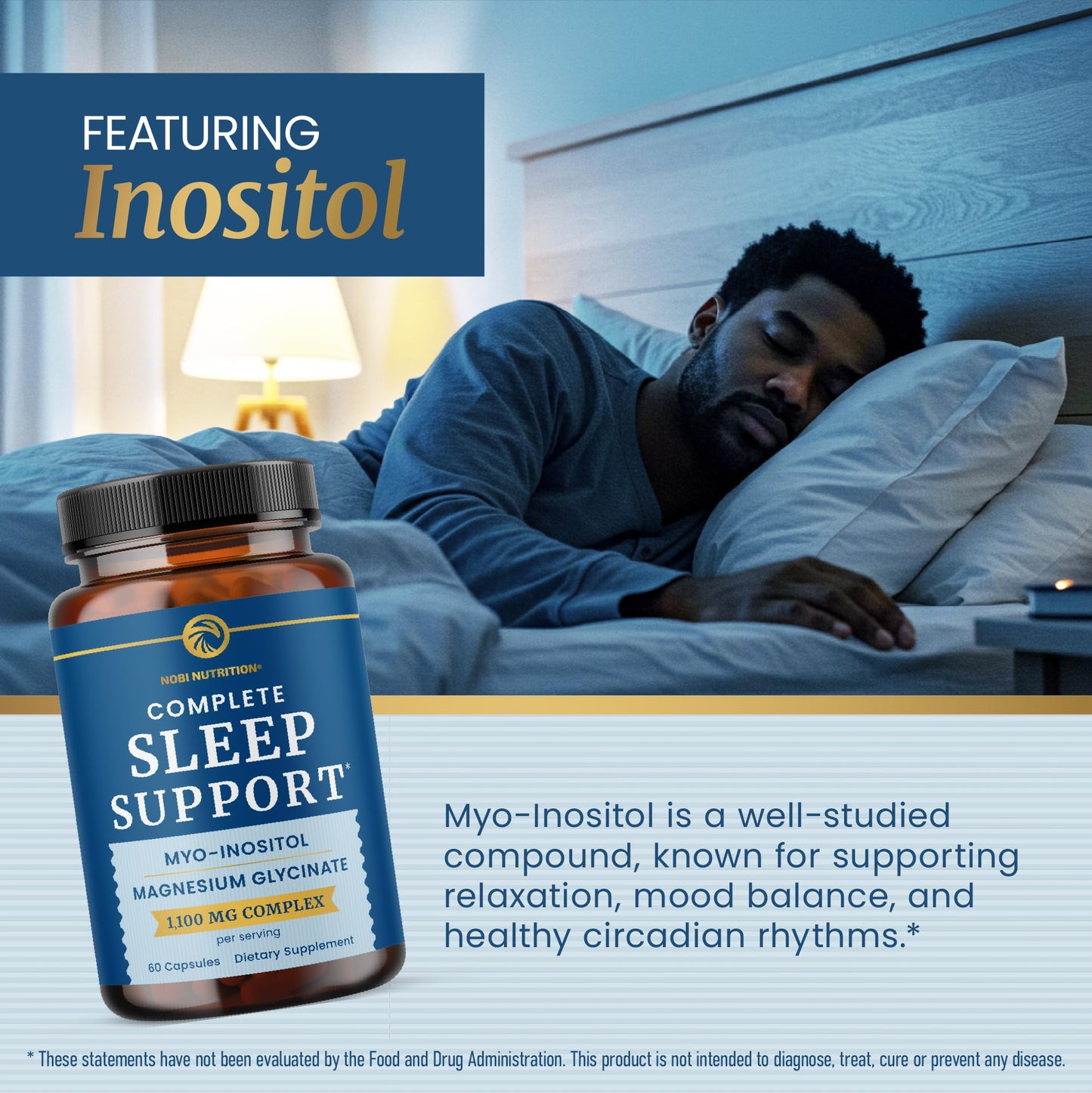 Complete Sleep Support | Myo Inositol + Magnesium Glycinate | Restful Sleep & Relaxation Support | 1100MG Complex | Melatonin-Free, Non-GMO | Inositol Supplement with Magnesium-Glycinate | 60 Ct - dailyvitalstore