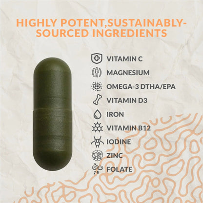 Complete Vegan Multivitamin with Iron, Omega 3, Vitamin D3, Folate, Zinc, Vitamin B12, & More - 100% Sustainable Vegan Vitamins - dailyvitalstore