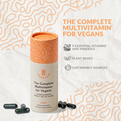 Complete Vegan Multivitamin with Iron, Omega 3, Vitamin D3, Folate, Zinc, Vitamin B12, & More - 100% Sustainable Vegan Vitamins - dailyvitalstore