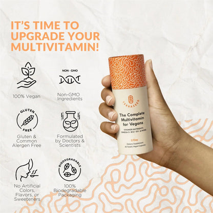 Complete Vegan Multivitamin with Iron, Omega 3, Vitamin D3, Folate, Zinc, Vitamin B12, & More - 100% Sustainable Vegan Vitamins - dailyvitalstore