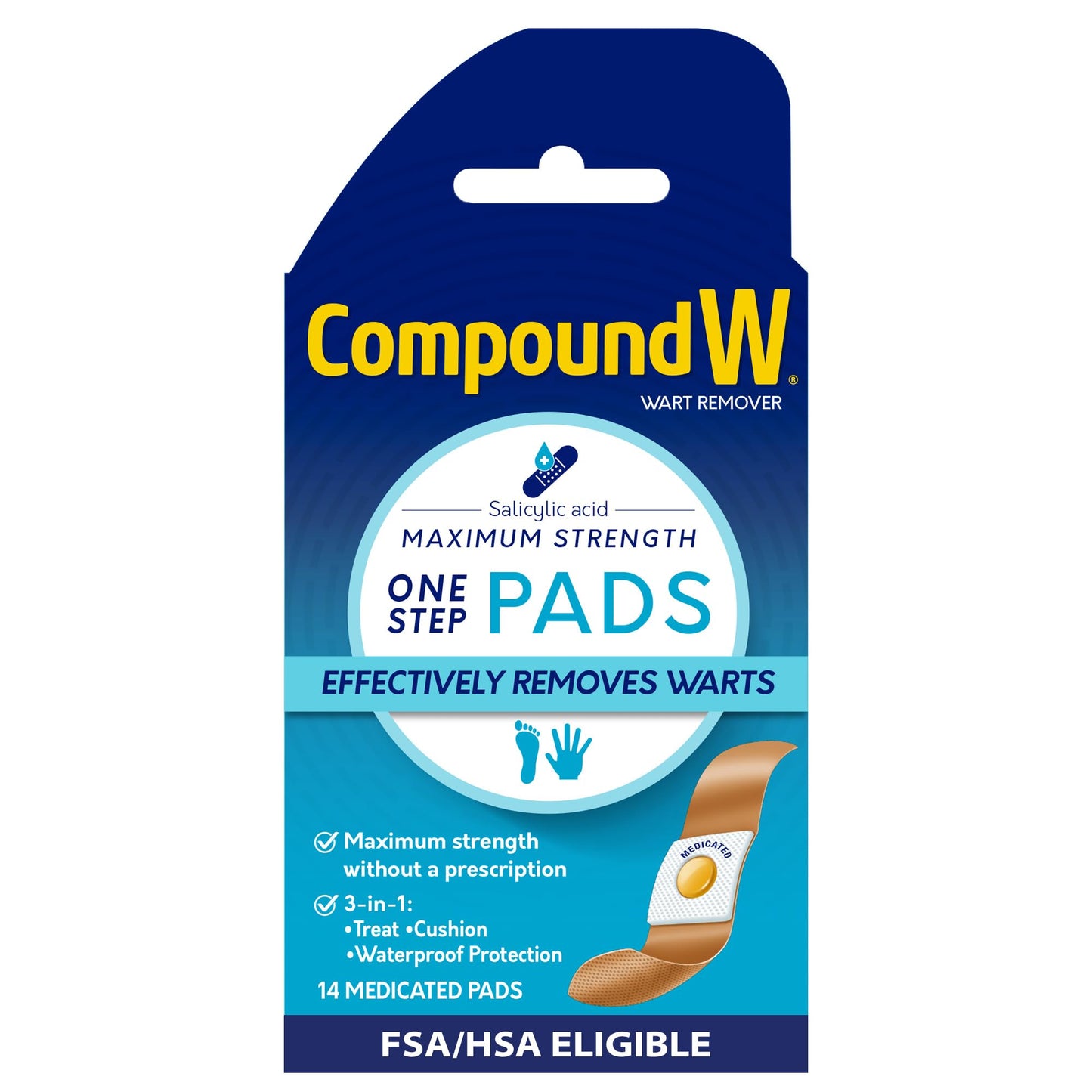 Compound W Wart Remover Maximum Strength One Step Pads with Salicylic Acid, 14 Medicated Pads - dailyvitalstore