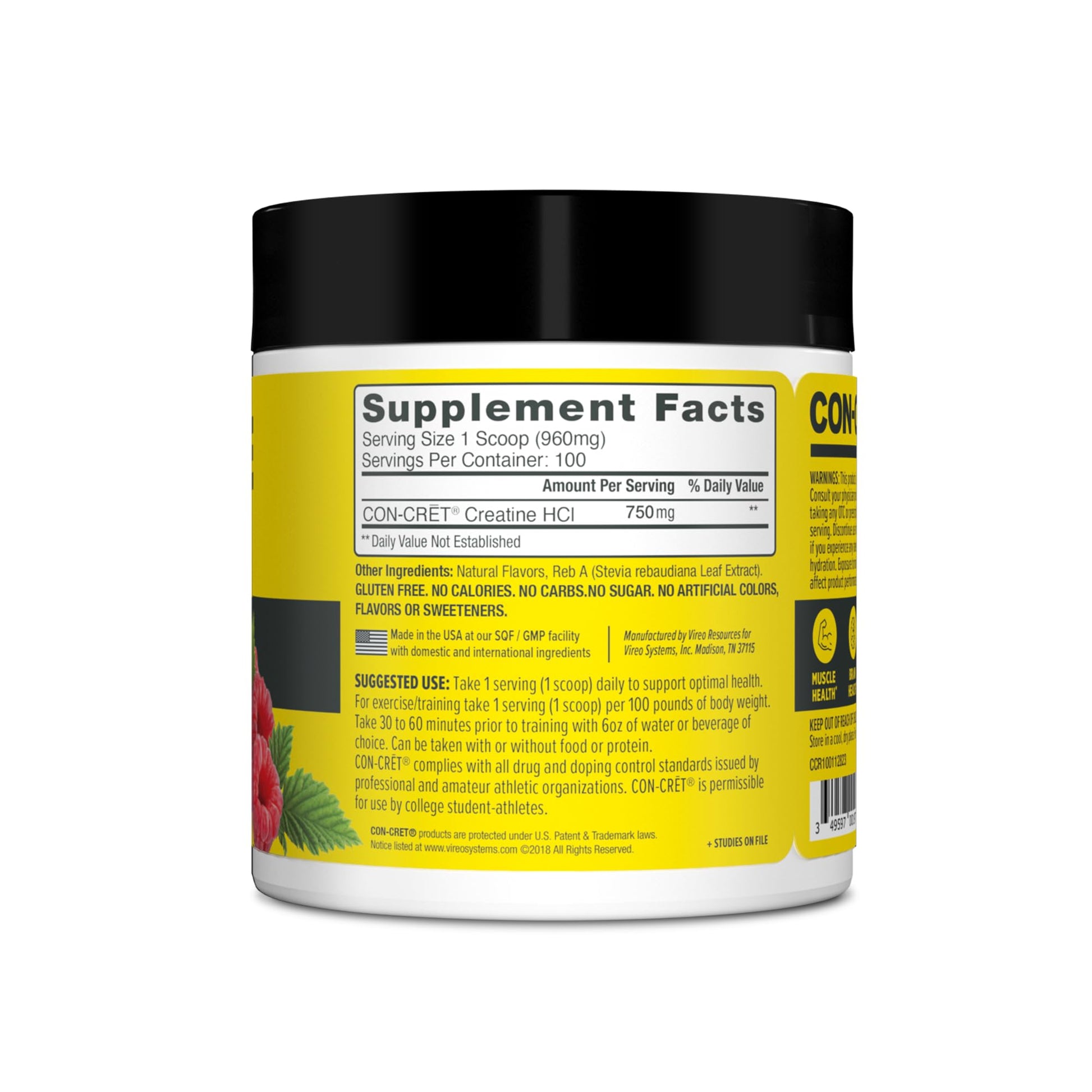CON-CRET Creatine HCl Powder | Muscle, Cognitive, Cellular Energy Support | No Bloating or Cramps | USA Made & NSF Certified - dailyvitalstore
