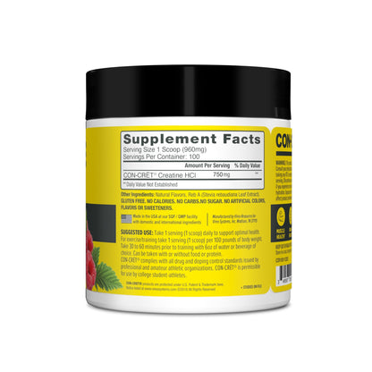 CON-CRET Creatine HCl Powder | Muscle, Cognitive, Cellular Energy Support | No Bloating or Cramps | USA Made & NSF Certified - dailyvitalstore