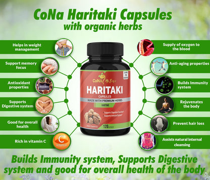 Cona Nature Organic India Haritaki Capsules 2250MG, Rejuvenation, Improving Digestion, Maintains Regularity | Non-GMO Vegan Gluten-Free Herbs and Supplements, 120 Caps - dailyvitalstore