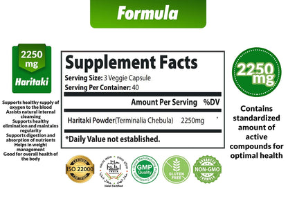 Cona Nature Organic India Haritaki Capsules 2250MG, Rejuvenation, Improving Digestion, Maintains Regularity | Non-GMO Vegan Gluten-Free Herbs and Supplements, 120 Caps - dailyvitalstore