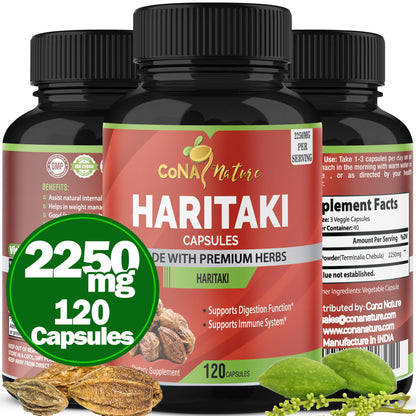 Cona Nature Organic India Haritaki Capsules 2250MG, Rejuvenation, Improving Digestion, Maintains Regularity | Non-GMO Vegan Gluten-Free Herbs and Supplements, 120 Caps - dailyvitalstore